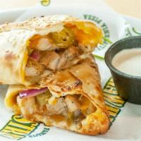 Baja Chicken Hot Hat · Grilled chicken breast, bbq sauce, jalapenos, red onion, melted cheese. 900 cal.
