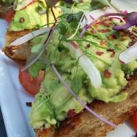 Avocado Toast · Avocado Toast – radish, crushed red pepper, cherry tomatoes, olive oil on focaccia