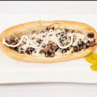 Philly Cheesesteak · Philly meat, onions, mushrooms, bell peppers and mozzarella cheese.