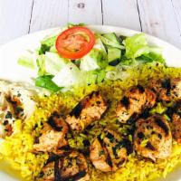 Chicken Kebab Lunch · Chicken marinated on skewers with special seasonings, and grilled to perfection. Served with...