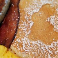 Kids Combo · A slice of bacon! A link of sausage. Egg and your choice of a waffle, pancake or French toast.