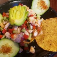 Shrimp Ceviche · 6 oz of Shrimp Ceviche and 2 Tostadas Cevicheras