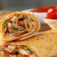 Green Wrap · Scrambled eggs, chicken breast, spinach, white onion, bell peppers, mushroom, beans, avocado...