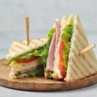 Club House Sandwich · Smoked turkey breast, ham, apple wood bacon, provolone cheese, avocado, mayo, lettuce, tomat...