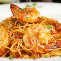 Shrimp Fra Diavola · Large Shrimp, Roasted Garlic, Caramelized Onions, Tomato Sauce, Red Chiles, and  Fresh Basil...
