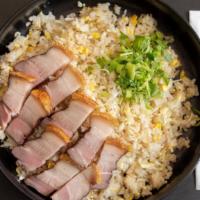 House Fried Rice · Fried rice, scrambled egg, pork belly, soy sauce, cabbage, green onion, served with your cho...