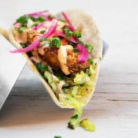 Dixie Crispy Chicken Taco · buttermilk fried chicken, chipotle honey mustard, pickled red onion, bread & butter pickle s...