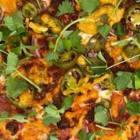 Mexican Pizza · Pepperoni, meatballs, chorizo, jalapenos, red onions, cilantro, tomato sauce, Cheddar & Mozz...