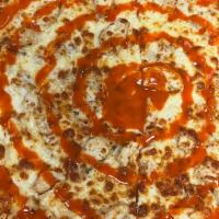Buffalo Chicken Pizza · Buffalo sauce, grilled chicken breast, Mozzarella cheese, choice of ranch or Blue Cheese dre...