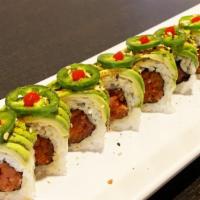 100 Degree Roll · Spicy tuna, fresh jalapeno and cucumber topped with avocado, hot chili oil, spicy creamy and...