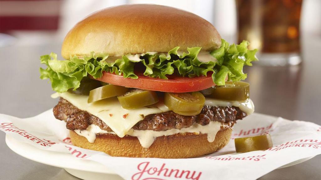 Spicy Houston · Smokin’ hot! This burger features a single 100% fresh, never frozen certified angus beef patty, grilled to perfection and topped with jalapenos, pepperjack cheese, lettuce, tomato and our homemade Smokin Chipotle Ranch.