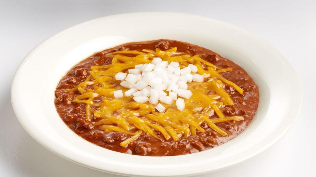 Chili Bowl · Enjoy our hearty all-meat chili by the bowlful, sprinkled with cheddar cheese and diced onions.