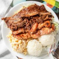 Bbq Mix · BBQ short ribs, BBQ chicken, and teri steak. Includes 2 scoops of rice and 1 scoop of macaro...