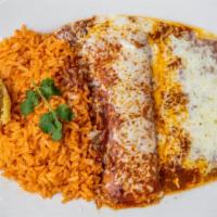 Enchiladas Rancheras · Your choice of shredded beef or cheese enchiladas, topped with ranchera sauce, and melted ch...