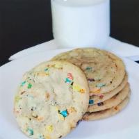 Fruity Pebble Cookie (Rotating Special) · Two childhood favorites packed into one, a Super Good Cookie jam packed with the classic Fru...
