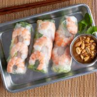 Spring Rolls · Shrimp, pork, rice noodles, lettuce, and cilantro wrapped in rice paper. Served with hoisin ...