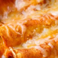 Cheese Enchilada  · Three cheese enchiladas please choose sauce.
 Served with rice and beans & topped with chees...