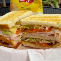 Club Sandwich · Turkey, Bacon Avocado, Mayo, Lettuce & Tomatoes on your choice of wheat, Sourdough, French R...