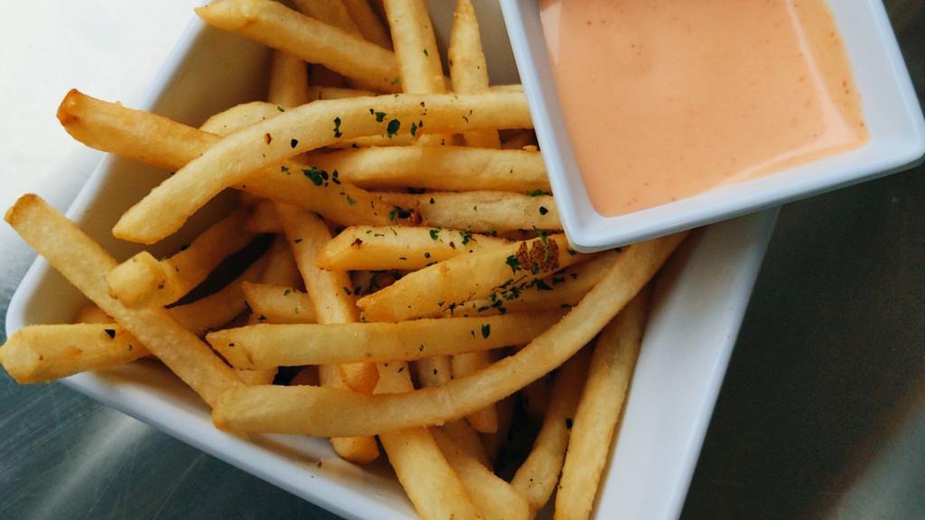 Fried Potato Fries · Battered light, then fried to perfection. Served with our complimentary spicy mayo dipping sauce.