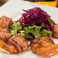 Bacon Wrapped Bourbon Shrimp · Cool Hand Luke's favorite: Five jumbo shrimp hand-wrapped in crispy bacon and drizzled with ...
