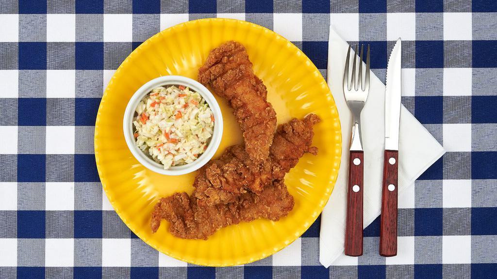 3 Piece Fried Chicken Tender Plate · Three crispy fried chicken tenders and your choice of side.