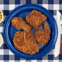 3 Piece Fried Chicken (Dark Meat) · Juicy fried chicken drumstick and two thighs with your choice of side.
