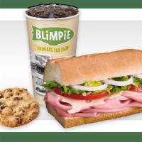 Rg Ham & Swiss Combo · Slow-cured ham, swiss made the BLIMPIE® WAY with tomatoes, lettuce, onion, vinegar, oil and ...