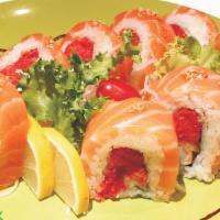 Kangnam Style Roll · Spicy. Spicy tuna, crab, crunch, shrimp tempura and salmon on topped with house special sauce.
