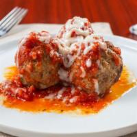 Meatball · Side of 4 of our homemade meatballs smothered in marinara sauce and topped with melted mozza...