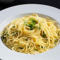 Aglio E Olio · Your choice of pasta, Sautéed garlic with Olive Oil & tomatoes.