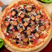 Supreme · Pepperoni, sausage, canadian bacon, onions, bell pepper, black olives & mushrooms.