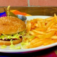 Mexicali Burger · Ground beef patty inside fresh grilled burger with swiss pasteurized cheese, lettuce, tomato...
