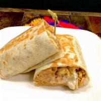 Grilled Chicken Burrito · Grilled chicken with rice, beans, sour cream and cheese inside lunch style burrito.