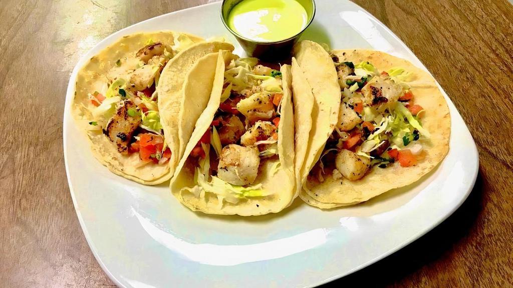 3 Seafood Tacos · Served with shredded cabbage, pico de gallo and delicious house taco dressing on the side.