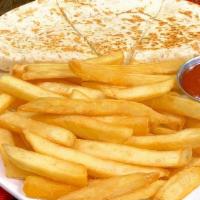 Kids Quesadilla · Kids chicken, beef or cheese quesadilla. Plate includes rice and beans or fries on the side.