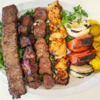 Mixed Grilled Plate · Beef kabab, beef tenderloin tikka, chicken tikka, beef liver.