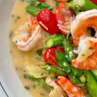 Shrimp Scampi Special · Shrimp in Angel Hair Pasta in a white wine Garlic sauce with Cherry Tomatoes & Asparagus. In...