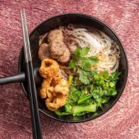 Beef Boat Noodle · Beef, beef ball, chinese broccoli and rice noodle in boat soup.