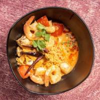 Monora Ramen · Ramen with shrimp coconut Tom Yum Soup