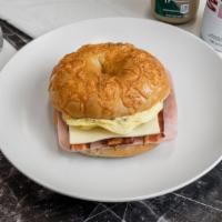 Ham, Egg & Cheese Plain Bagel · Boiled and baked round bread roll.
