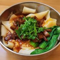 2-In-1 Biang-Biang Noodle 二合一裤带面 · Biang-Biang noodle topping with egg & tomato gravy & qishan pork.