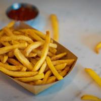 Fries · Perfectly crispy shoestring french fries. Includes a side of ketchup.