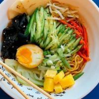 Jaajaa Men (Soupless) · Spicy level 1. Naked ramen. All the flavor without the soup. Cucumber, carrots, bean sprouts...