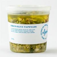 Green Olive Tapenade · Castlevaltrano olives, olive oil, red wine vinegar, white anchovy, parsley, thyme, oregano, ...