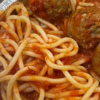 Spaghetti · Includes small garden salad and garlic bread.
