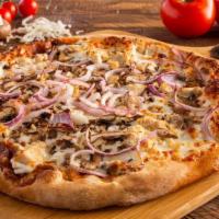 Ranch Chicken · Mozzarella, ranch dressing, chicken breast, red onion and mushrooms.