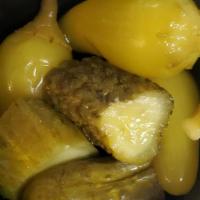 Pickle And Pepper Mix · Dill and Sour Pickle; yellow peppers.