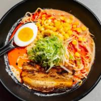 Red Ramen · Spicy. Spicy flavor with pork broth, green onion, egg, bean sprout, sweet corn, and chili oil.