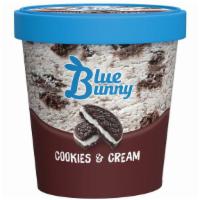 Blue Bunny Cookies 'N Cream · 14 oz. Cookies and cream flavored frozen dairy dessert.