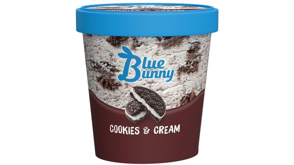 Blue Bunny Cookies 'N Cream · 14 oz. Cookies and cream flavored frozen dairy dessert.